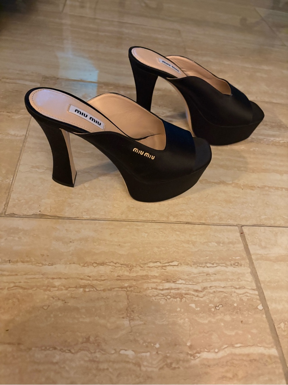Miu Miu Black Satin Platform Mule Heels 37